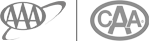 The image shows two circular logos: one with "AAA" and a swoosh, the other with "CAA" encircled, both in grey.