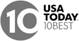 The image shows a logo with the text "10 BEST" and "USA TODAY" in a stylized design.